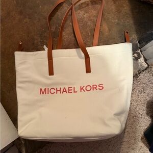 Michael Kors Cream Tote with Brown Straps